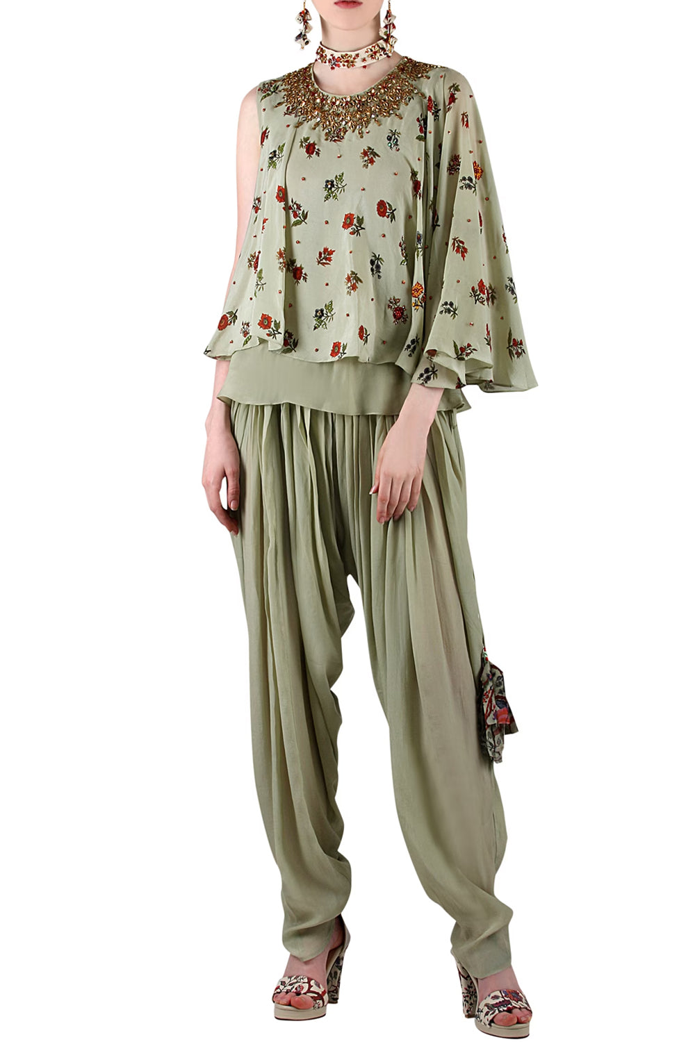 Deepika Padukone in Sage Green Printed Kurta & Pant Set