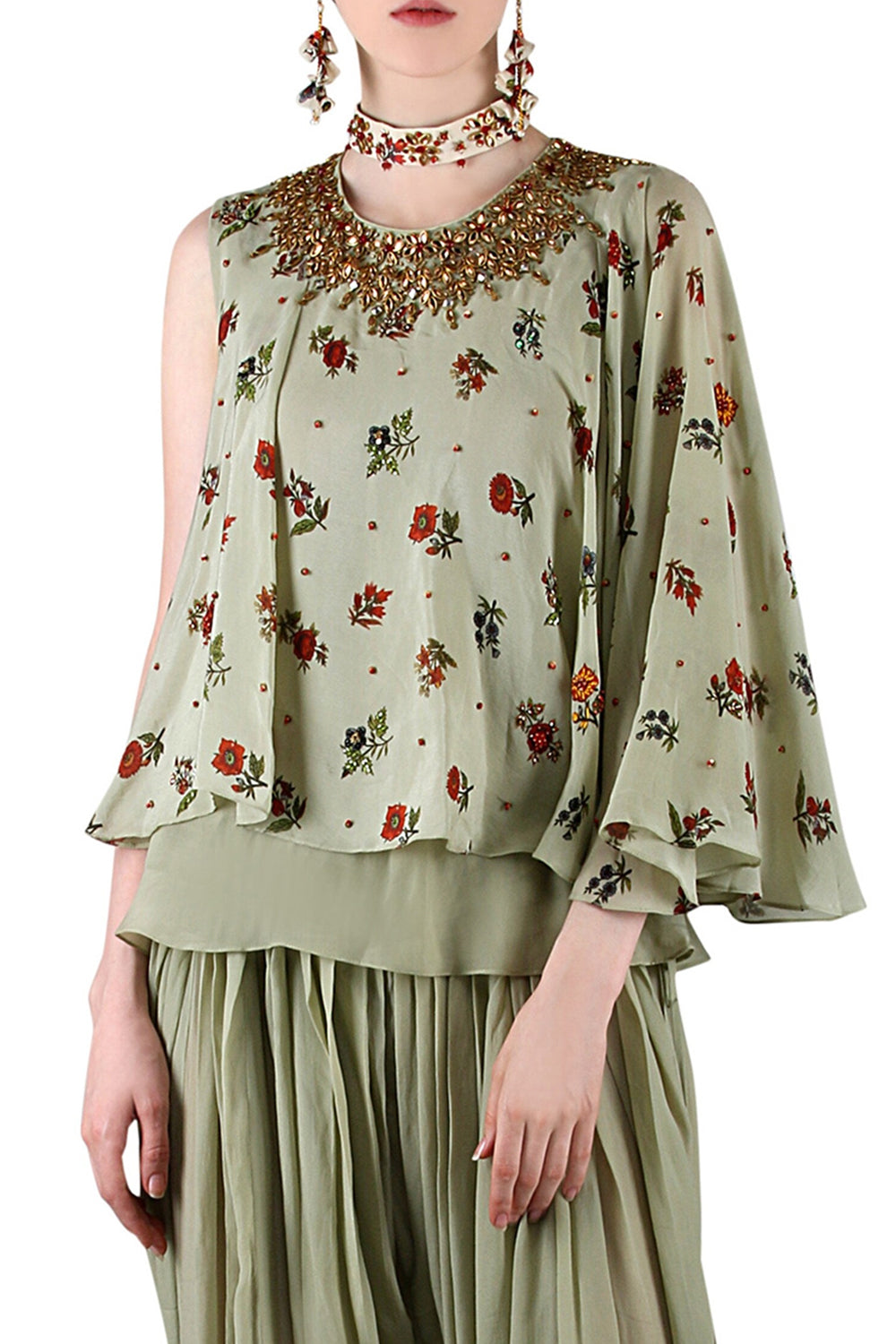 Deepika Padukone in Sage Green Printed Kurta & Pant Set
