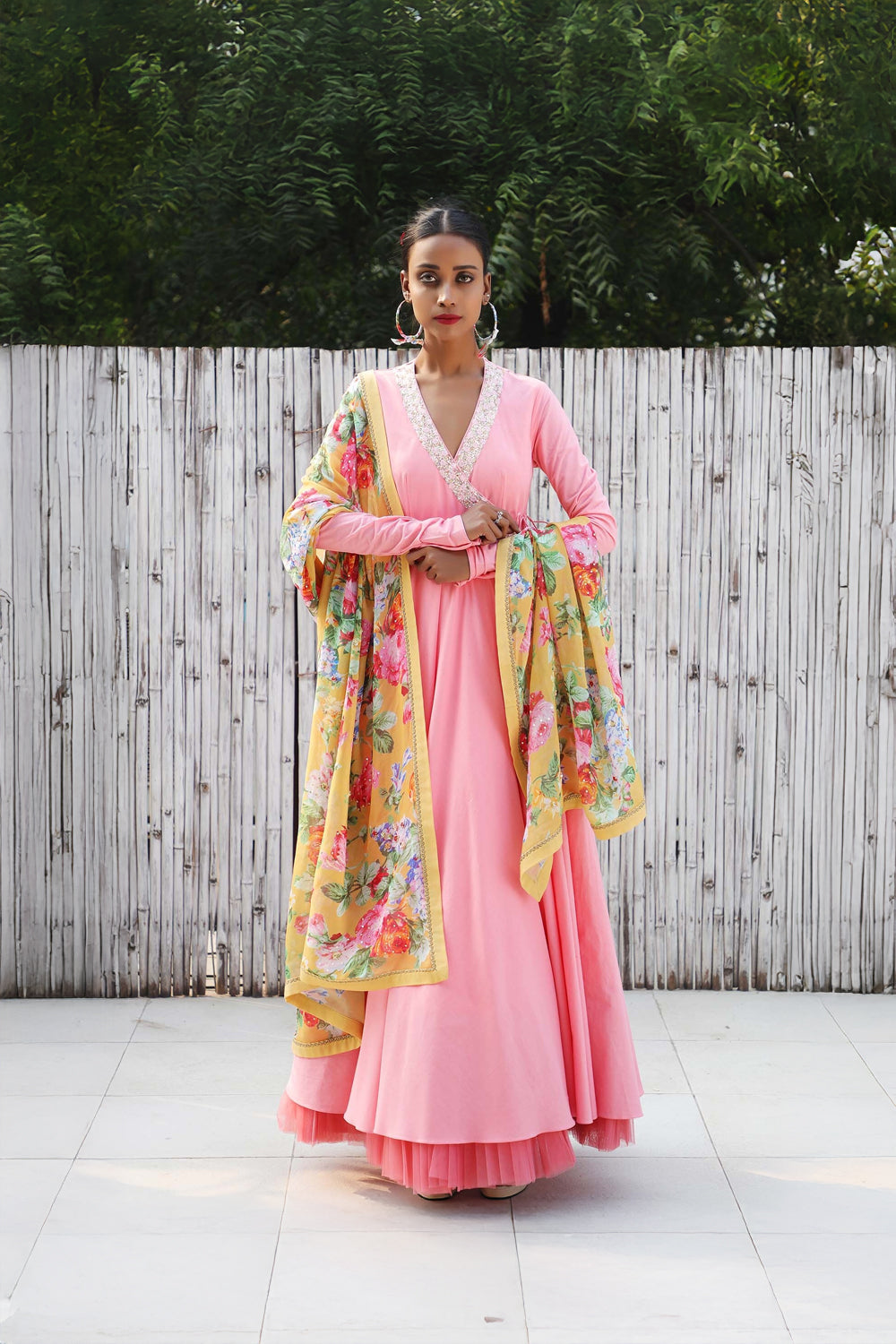 Tamannaah in Pink Angrakha Kurta with Floral Dupatta