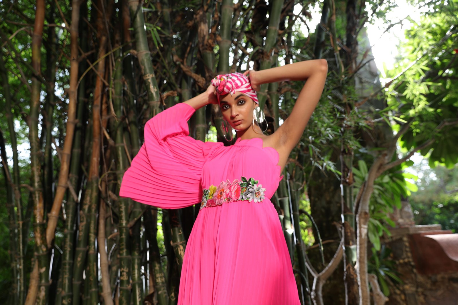 Mithai pink one shoulder pleated georgette dress