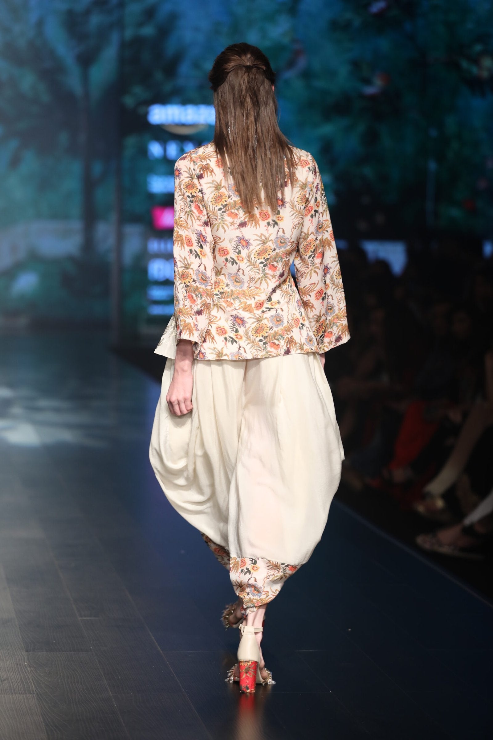 front open jacket top with pleated cowl dhoti