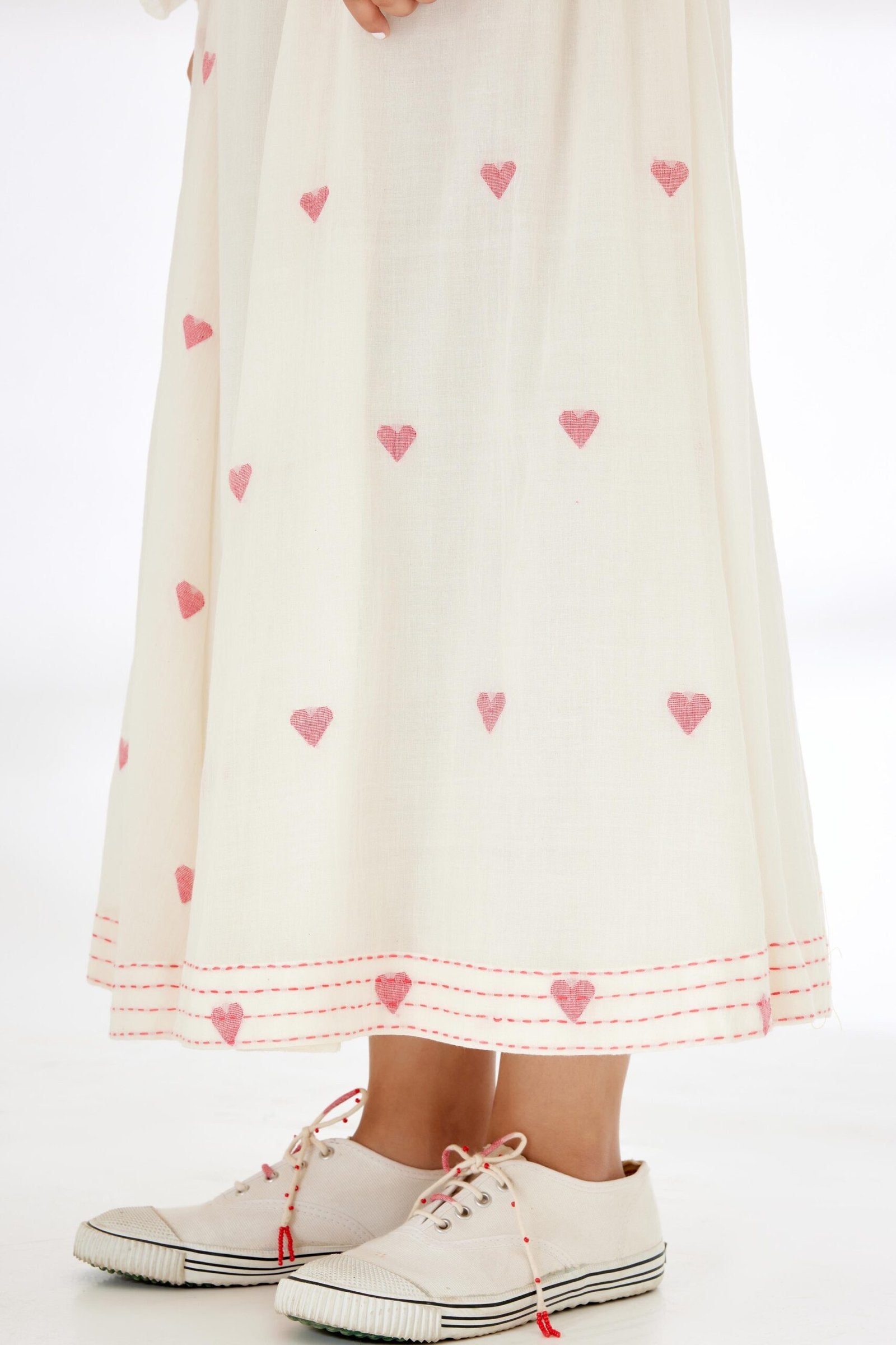 Cream Hand woven heart Jamdani A-Line Skirt