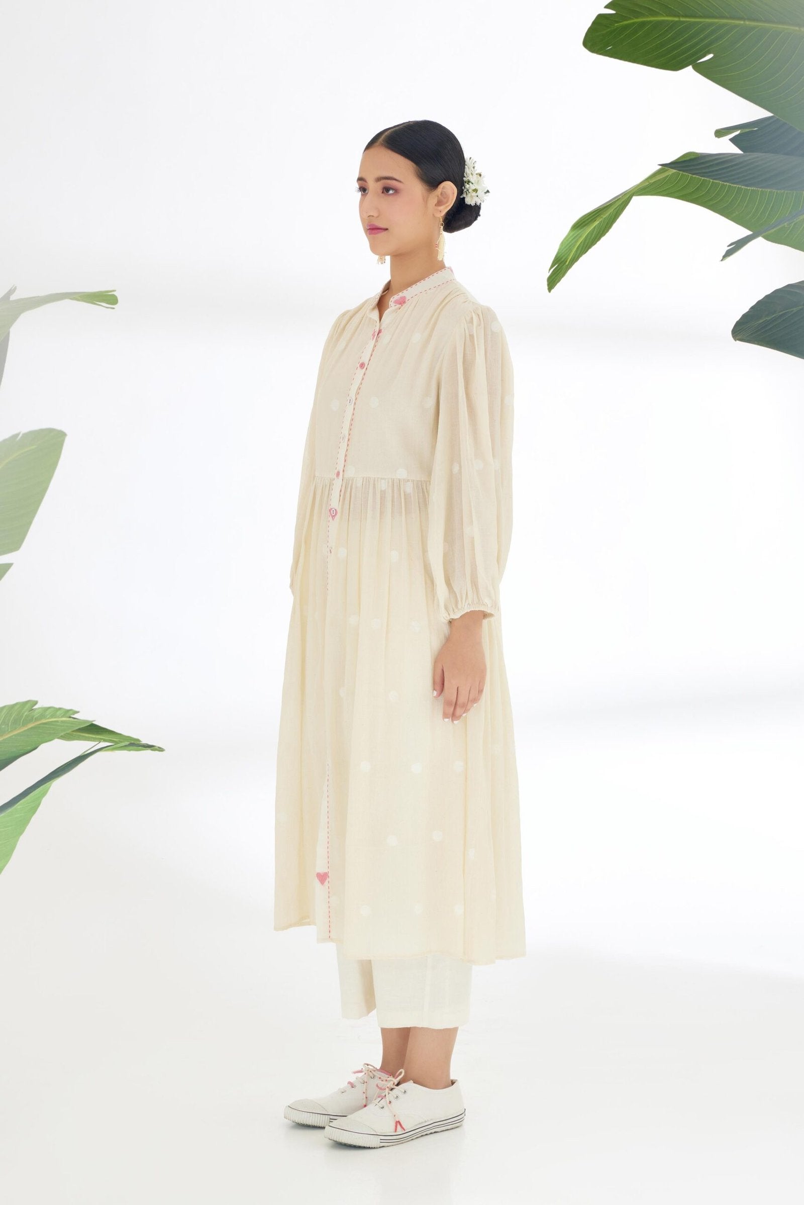 Cream Hand woven Polka Jamdani Overgarment