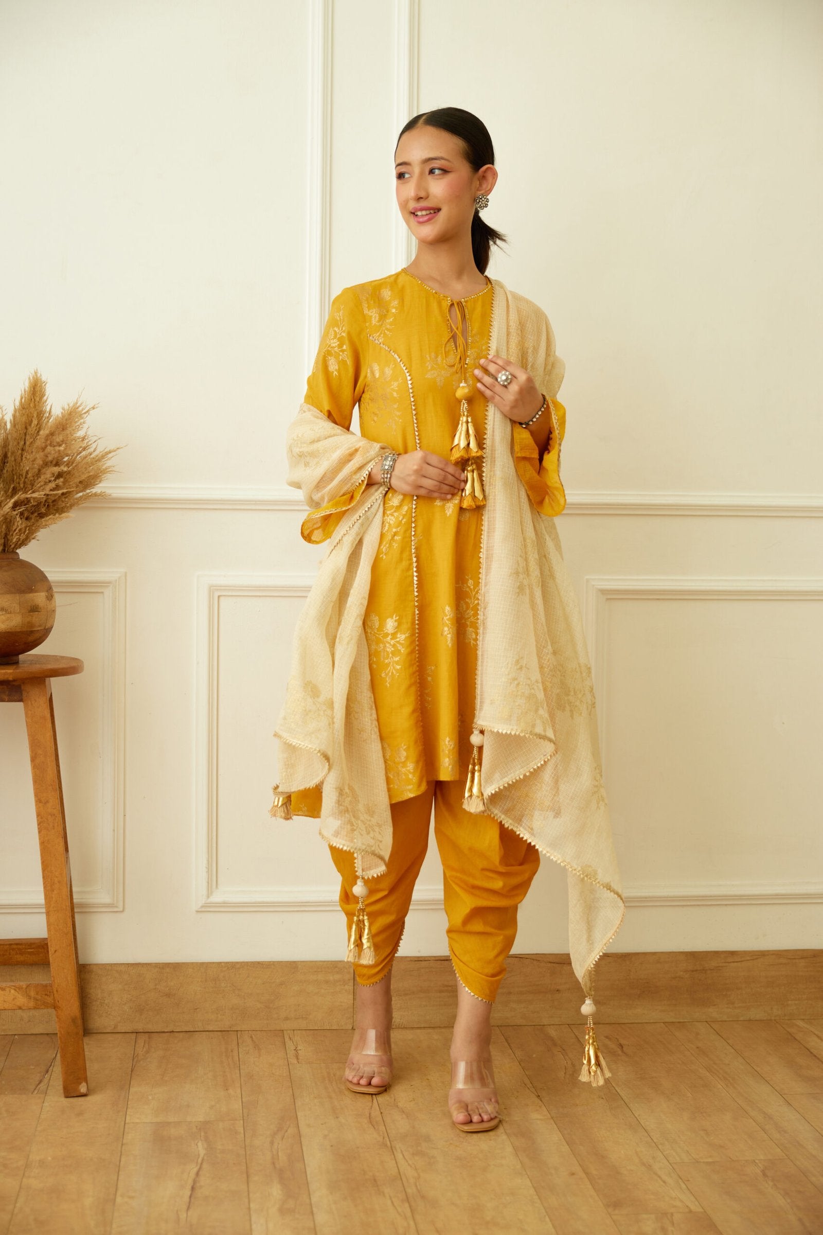 Ochre Foil Dhoti Set