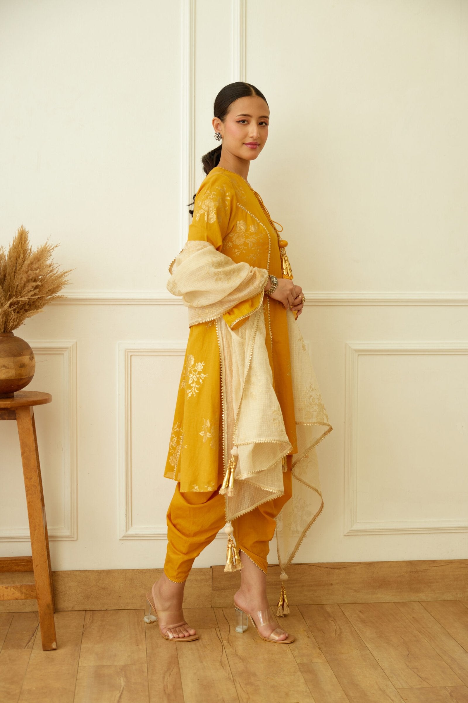 Ochre Foil Dhoti Set