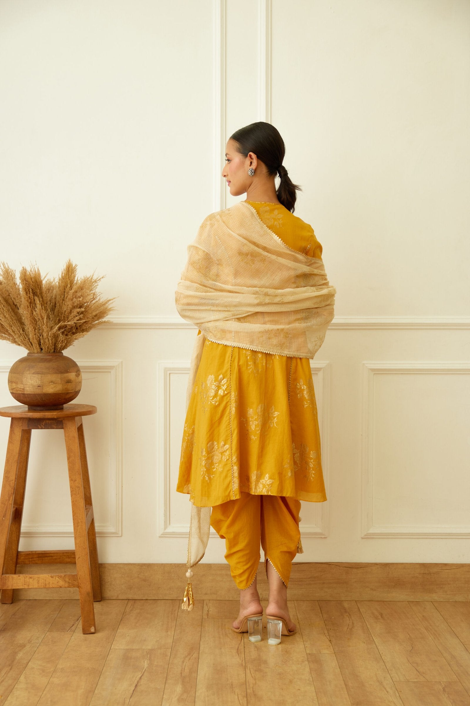 Ochre Foil Dhoti Set