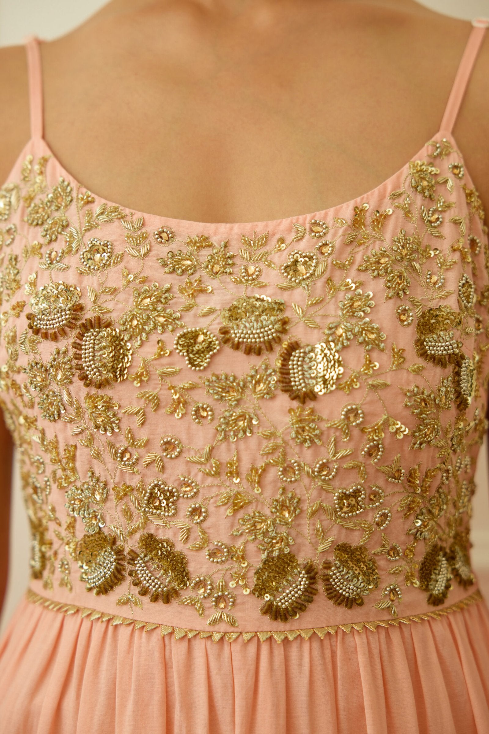 Peach Foil Embroidered Kalidar Set