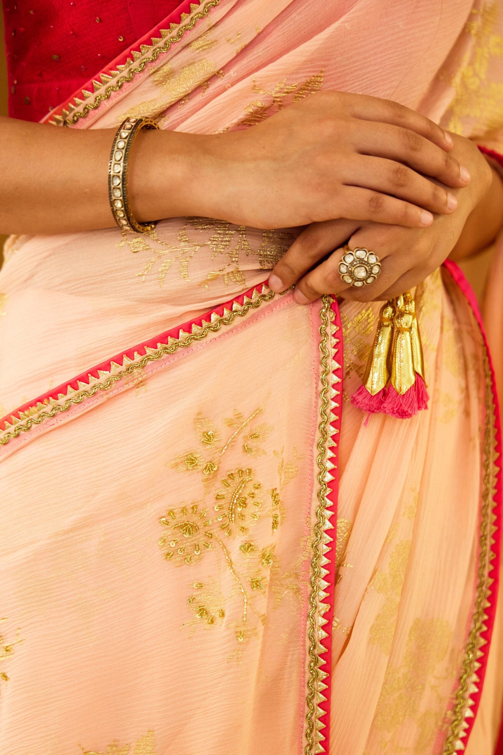 Peach Foil Pure Silk Chiffon Saree