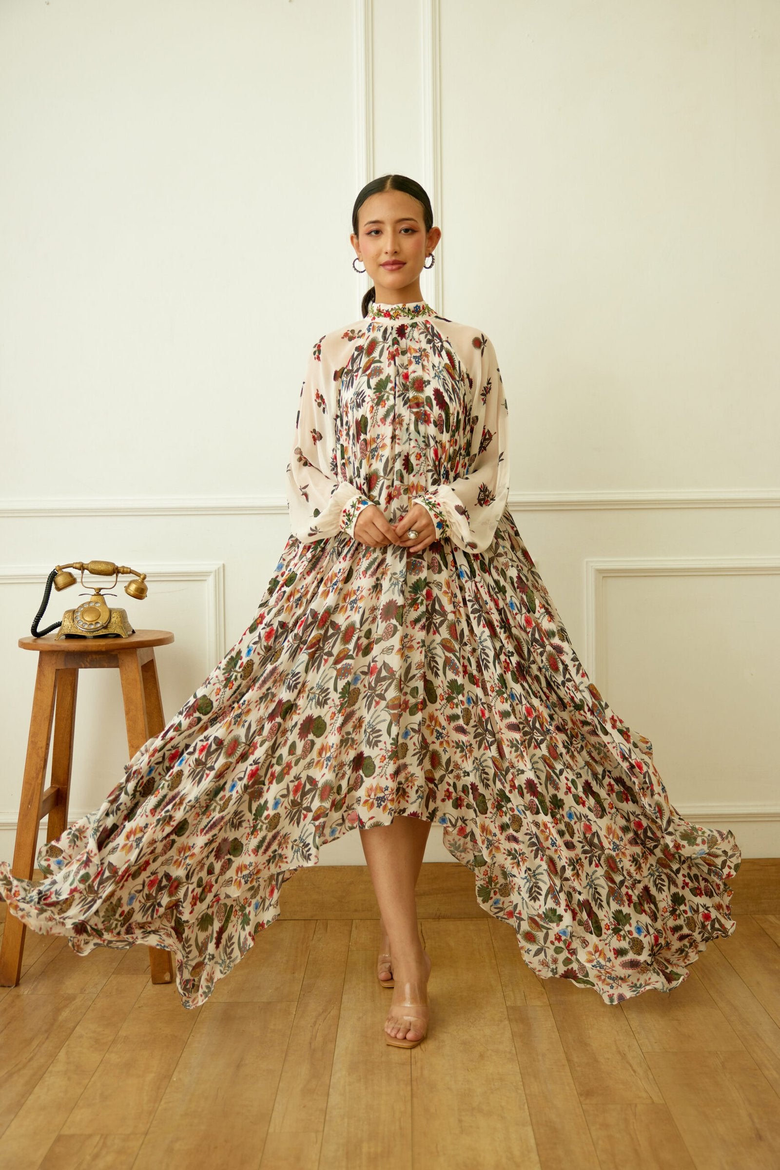 Ivory Kohinoor Jaal Print Asymmetrical Dress