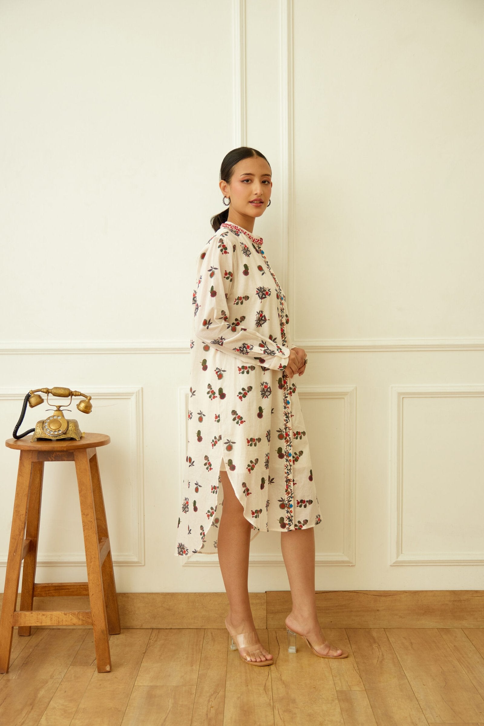 Ivory Kohinoor Buta Print Shirt Dress